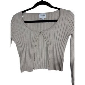 Pink‎ Rose Beige Ribbed Knit Cropped Button Front Cardigan Top Size Small